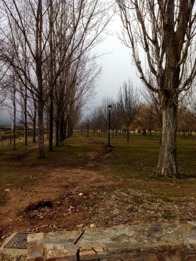 Parque de la Eragudina con nuevas farolas y parte del camino levantado (Peyuca)