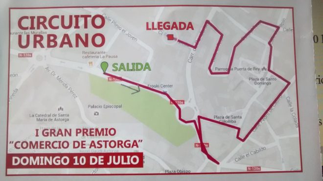 El mapa que indica las calles en las que se va a celebrar el I Gran Premio Comercio de Astorga.